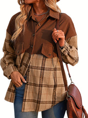 Plaid Print Splicing Jacket Long Sleeve Button Front Outerwear