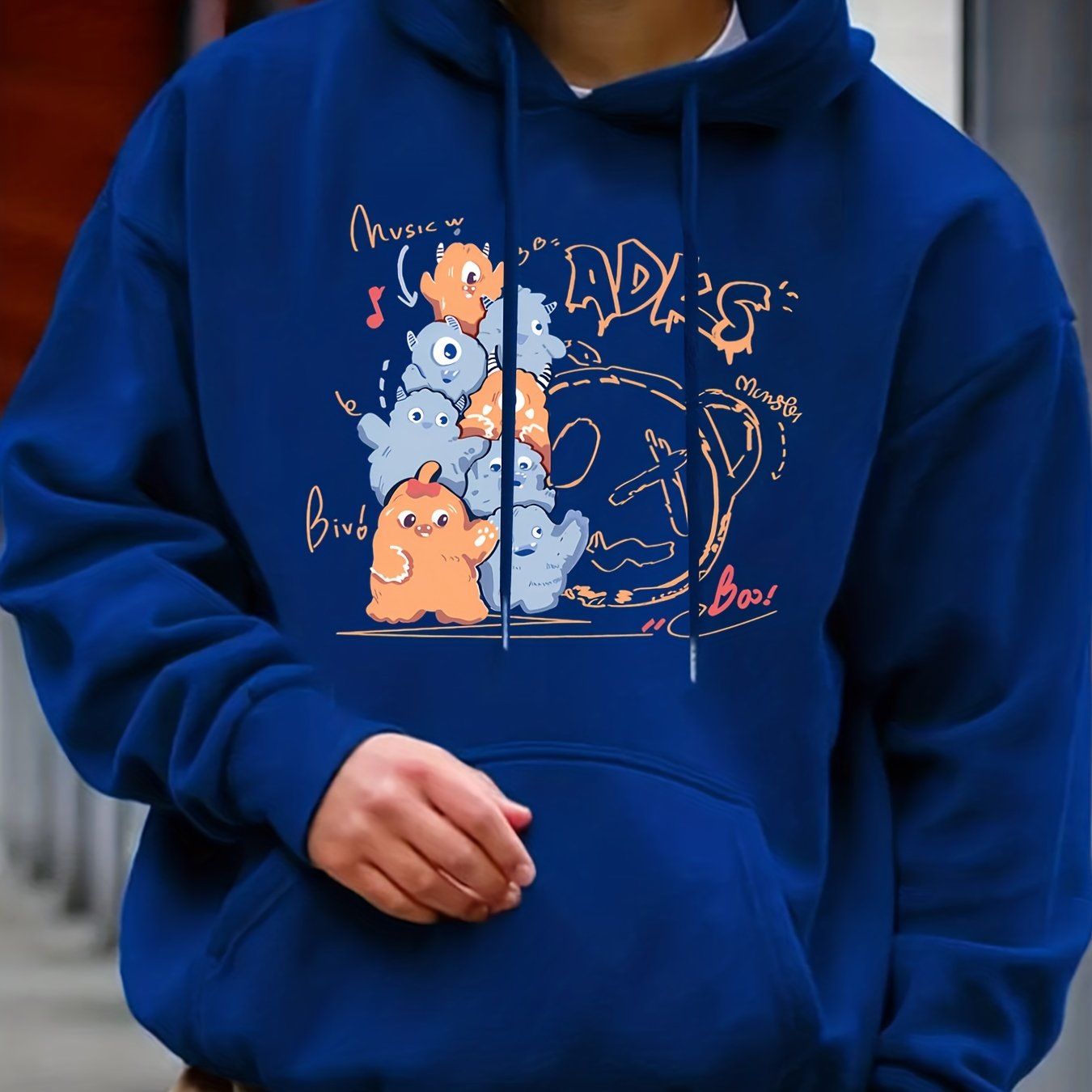 Cartoon Print Hoodie for Men Spring Fall Casual Pullover Hooded Sweatshirt