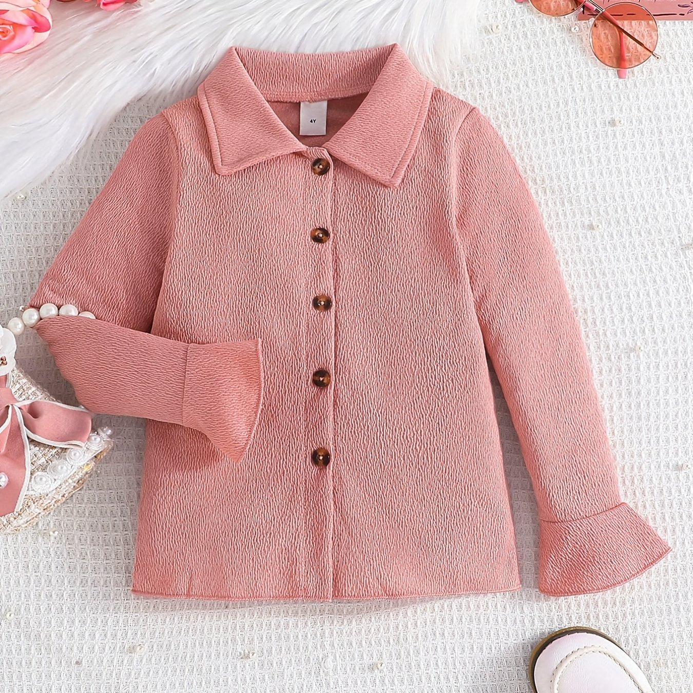Girls Flared Sleeve Collared Shirt for Spring and Autumn