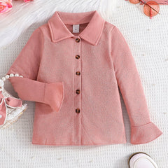 Girls Flared Sleeve Collared Shirt for Spring and Autumn