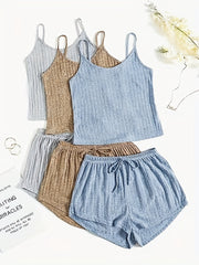 Ribbed Knit Cami Top & Tie Shorts Pajama Set