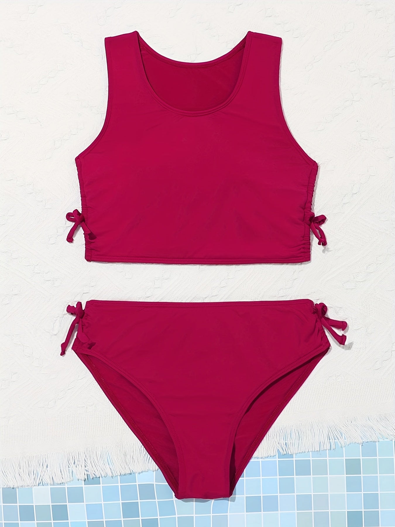 Girl's Drawstring Side Bikini Set Kids Bathing Suit Beach Pool