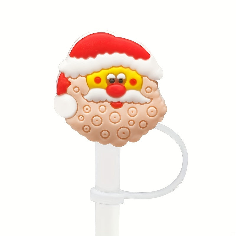 6pcs Cartoon Christmas Straw Cap Dustproof Silicone Cover Drink Cup Accessories