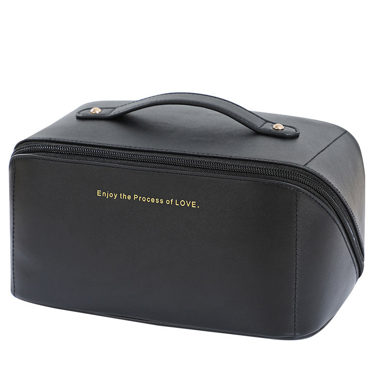 Waterproof Leather Travel Cosmetic Bag with Handle Large Capacity