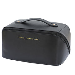 Waterproof Leather Travel Cosmetic Bag with Handle Large Capacity