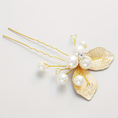Golden Leaf Rhinestone Pearl Hairpin Bridal Bobby Pin Wedding Hair Accessories