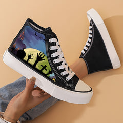 Halloween Scary Graveyard Pattern High Top Canvas Sneakers