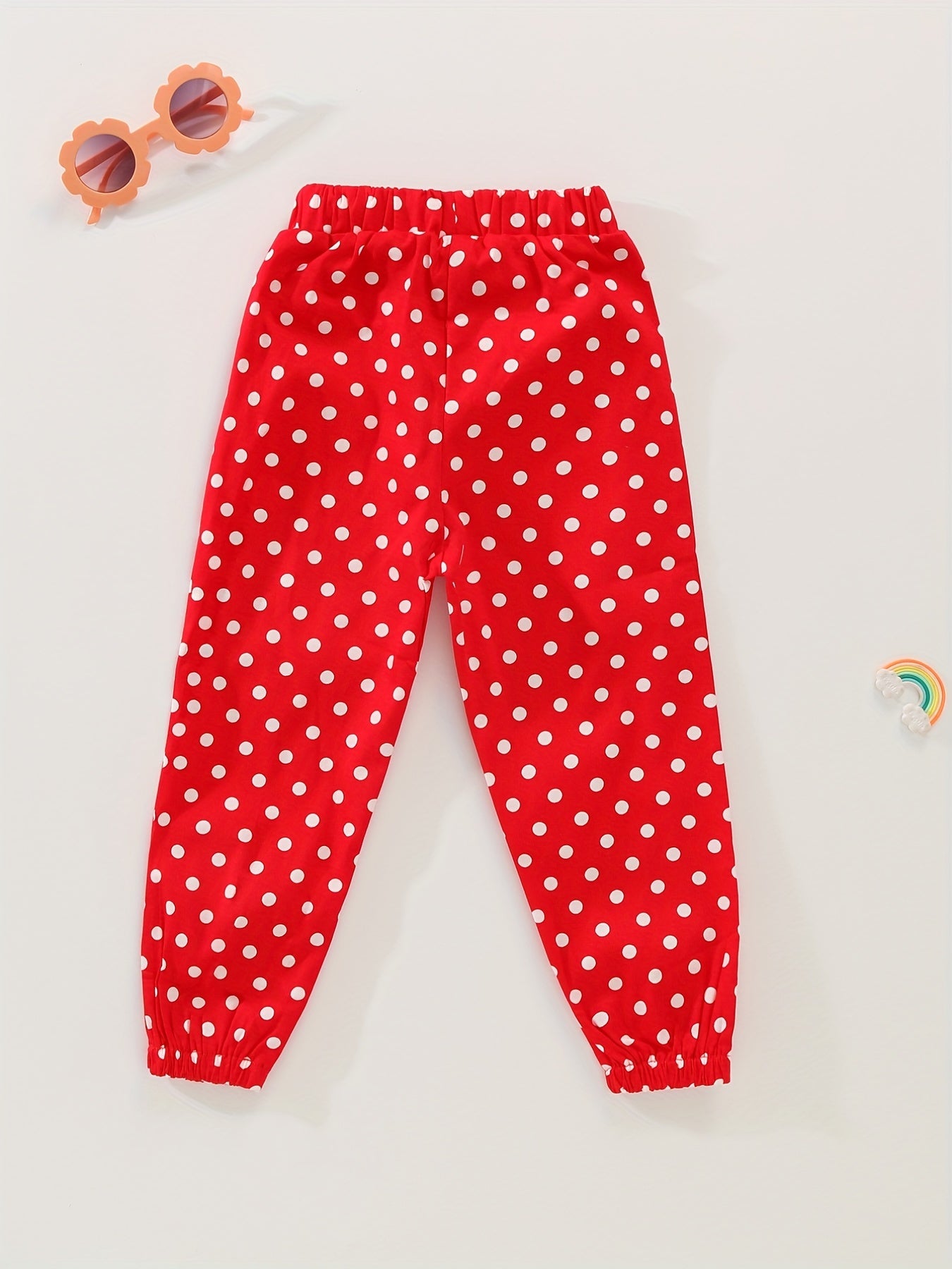 Toddler Girls Polka Dot Graphic Bow Front Elastic Waist Thin Casual Sports Jogge
