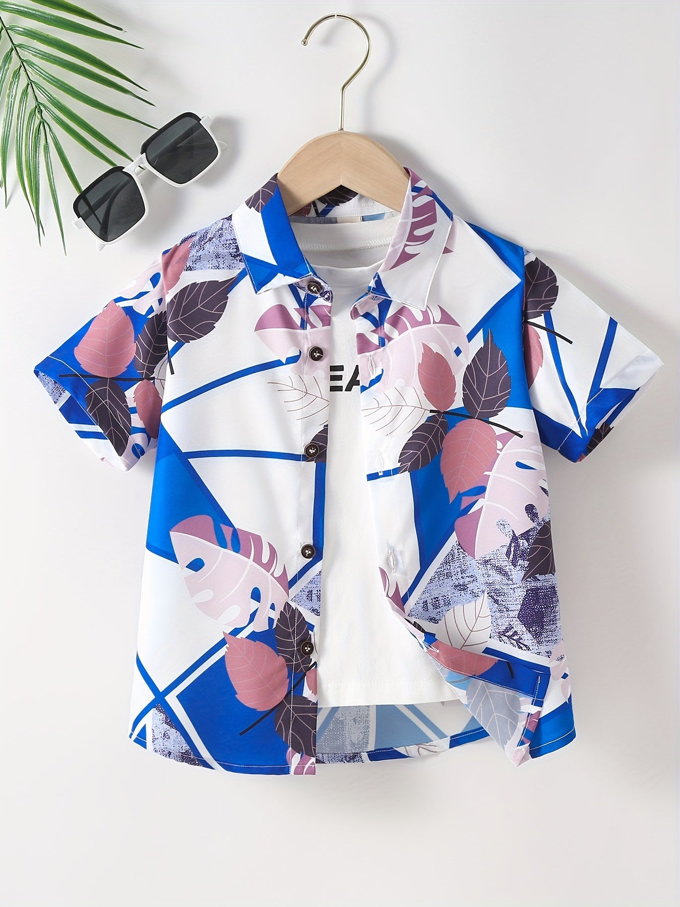 Boys Leaf Print Short Sleeves Shirt For Summer Kids Clothes
