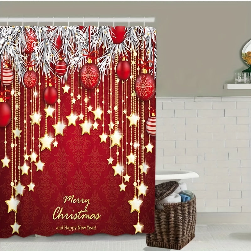 Christmas Style Shower Curtain Set with Non-Slip Bathroom Rug