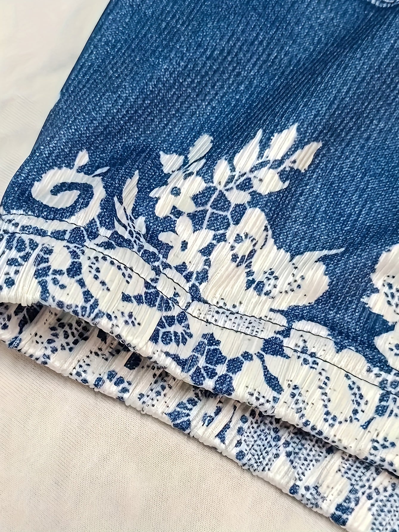 Denim Print High Rise Stretch Shorts