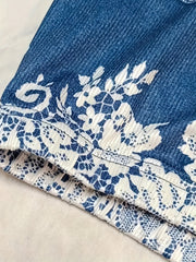 Denim Print High Rise Stretch Shorts