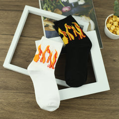 Men's Cartoon Fire Pattern Crew Socks Breathable Comfy Casual Street Style Socks