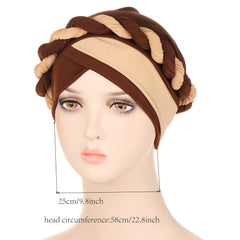 Two Tone Cable Braid Turban Cap Hat Hair Bonnet Head Scarf Wrap Cover