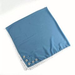 Lace Square Scarf Faux Pearl Flower Decor Bandana Solid Hijab for Women