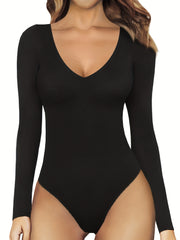 Sexy Plunging V neck Long Sleeve Bodysuit