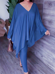 Casual Two Piece Set V Neck Ruched Long Sleeve Tops & Slim Pants