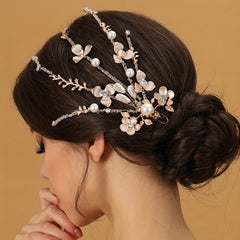 Faux Pearl Flower Head Piece With Earrings Set Wedding Hair Accessories