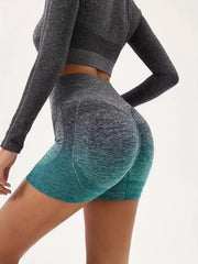 Breathable Ombre High Waist Yoga Shorts for Women