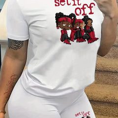 Set It Off Casual Two Piece Set Crew Neck Tee & Summer Shorts