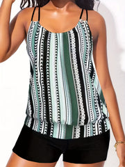 Striped & Polka Dot Tankini Set High Stretch Two Piece Swimsuit