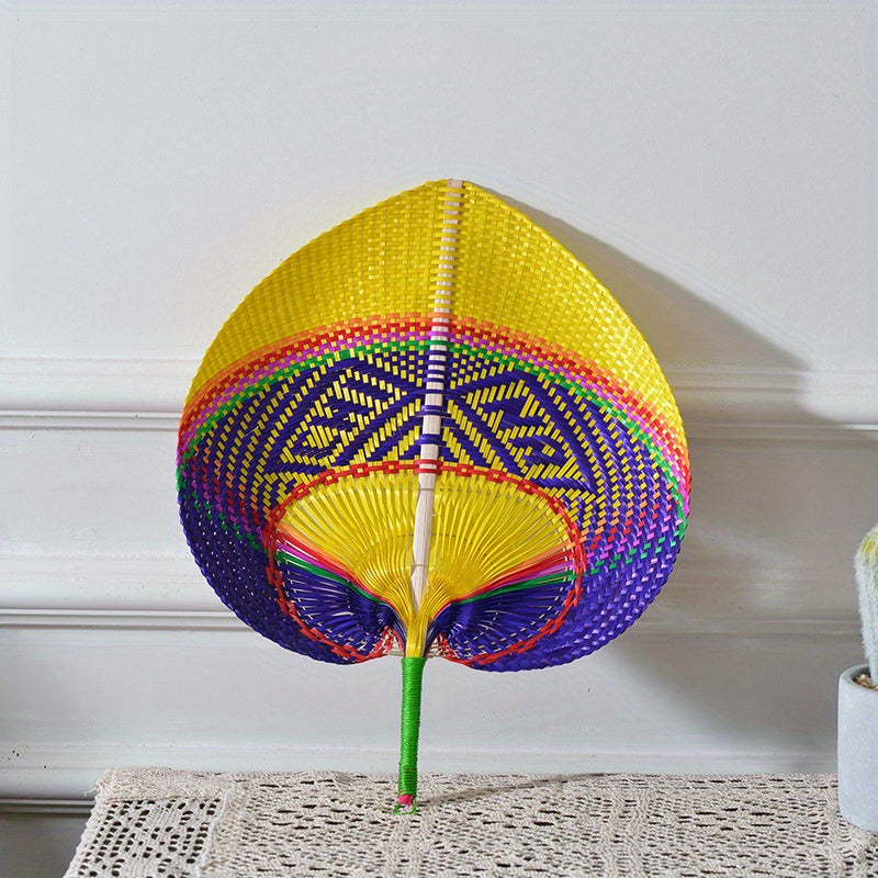 Handwoven Straw Fan Retro Creative Colorful Portable Handheld Fan