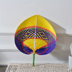 Handwoven Straw Fan Retro Creative Colorful Portable Handheld Fan