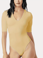 Sexy V Neck Bodysuit Slim Knitted Short Sleeve Summer Bodysuit