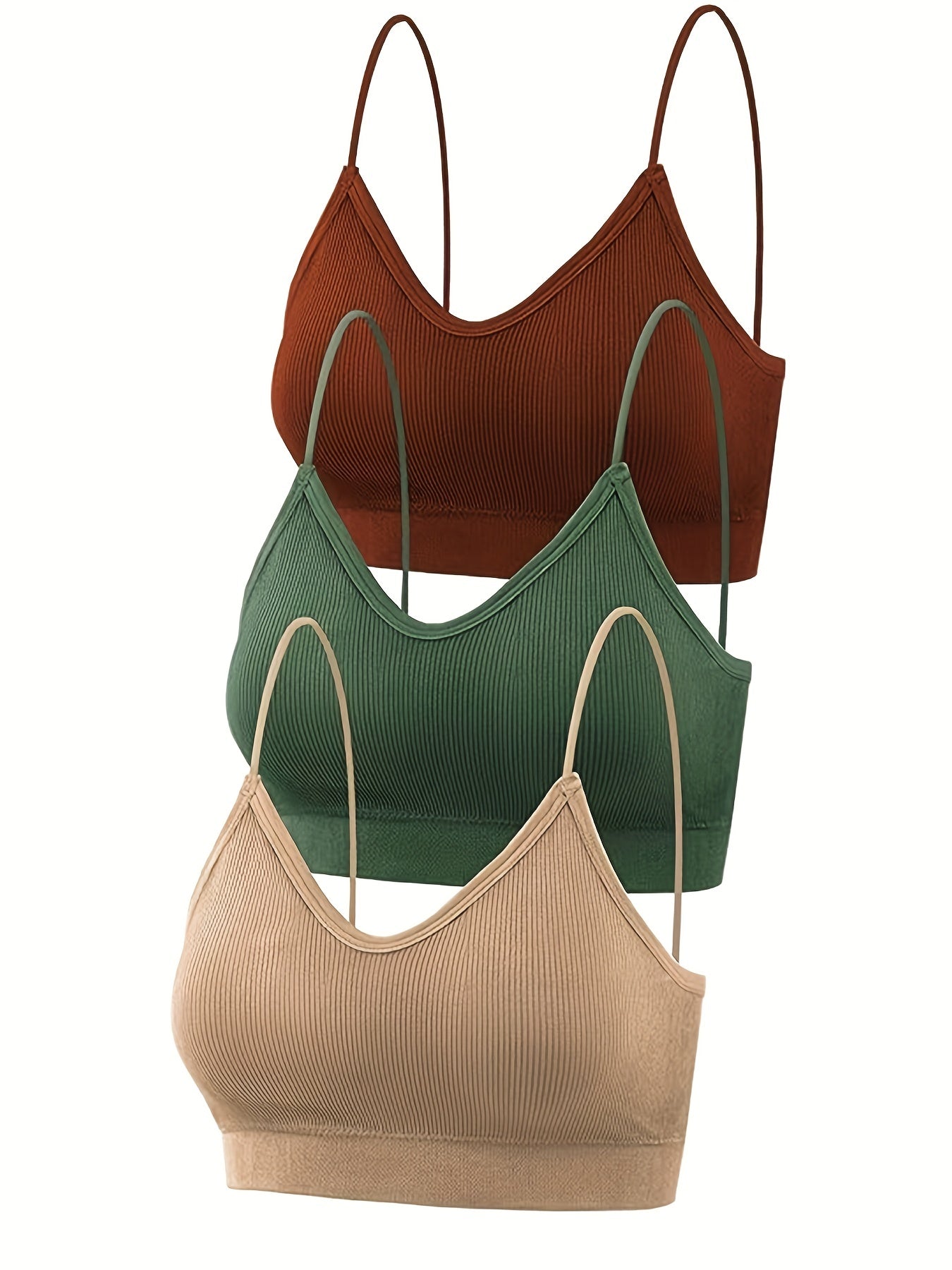 3pcs Ribbed Cami Tops & Backless Crop Top Women's Lingerie