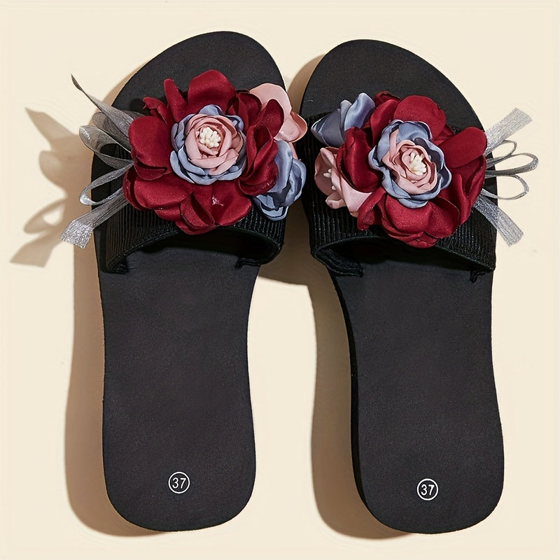 Women's Flower Sandals Slip On Thick Sole Non Slip Slides Shoes