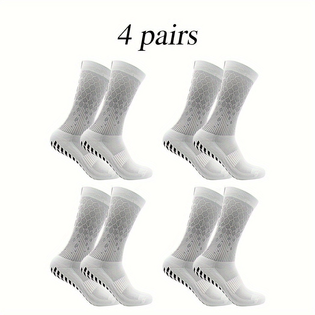4 Pairs Non Slip Soccer Socks Breathable Sweat Absorbing Outdoor Crew Socks