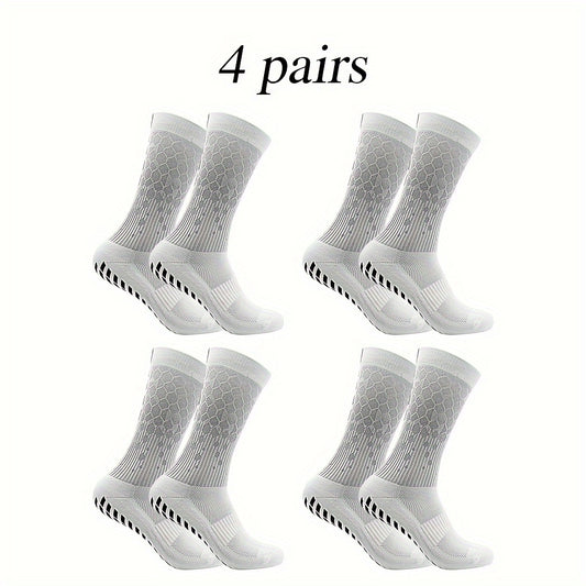 4 Pairs Non Slip Soccer Socks Breathable Sweat Absorbing Outdoor Crew Socks