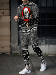 Skull & Geometry Men's 2 Piece Outfit Long Sleeve T-shirt & Sweatpants