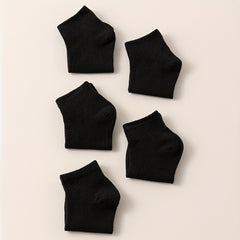 5 Pairs Solid Crew Socks Comfy & Breathable All match Socks Women's Stockings