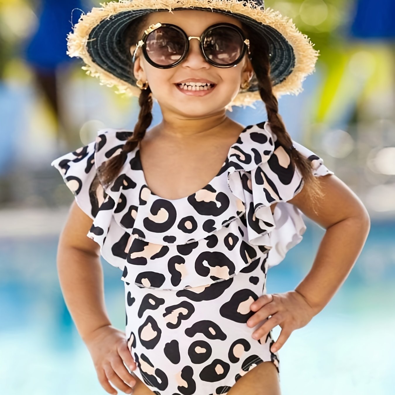 Leopard Print Tankini Ruffle Girls Swimsuit