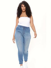 Elastic Waist Denim Jogger Jeans Women's Clothing