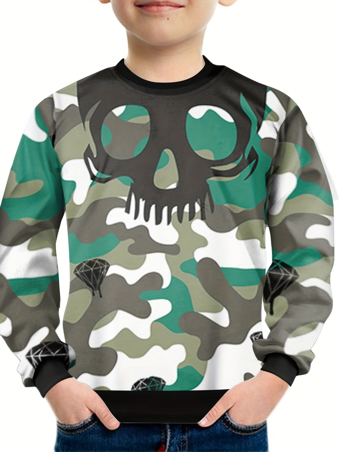 Kids Skull Pullover Top Round Neck Sweatshirt