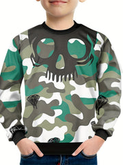 Kids Skull Pullover Top Round Neck Sweatshirt