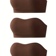 3pcs Strapless Bandeau Bras Soft Stretch Everyday Women's Lingerie
