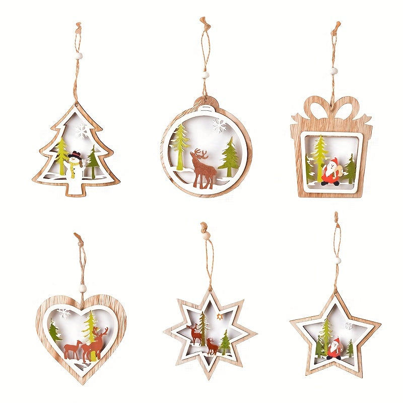1pc Christmas Wooden Hollow Tree Pendant with Star Pendant