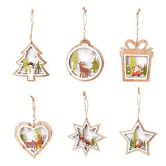 1pc Christmas Wooden Hollow Tree Pendant with Star Pendant