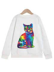 Art Tie Dye Cat Graphics Girls' Sweatshirt Pullover