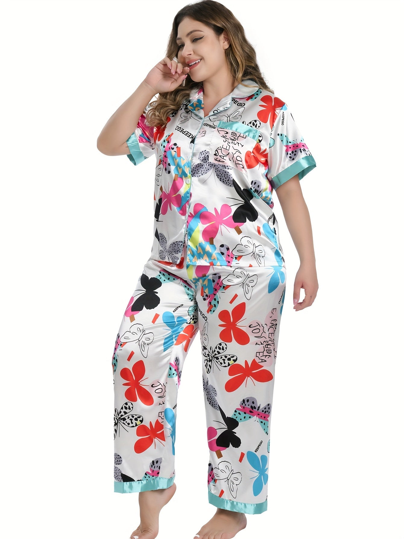 Butterfly Print Satin Pajamas Set