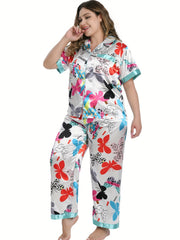 Butterfly Print Satin Pajamas Set