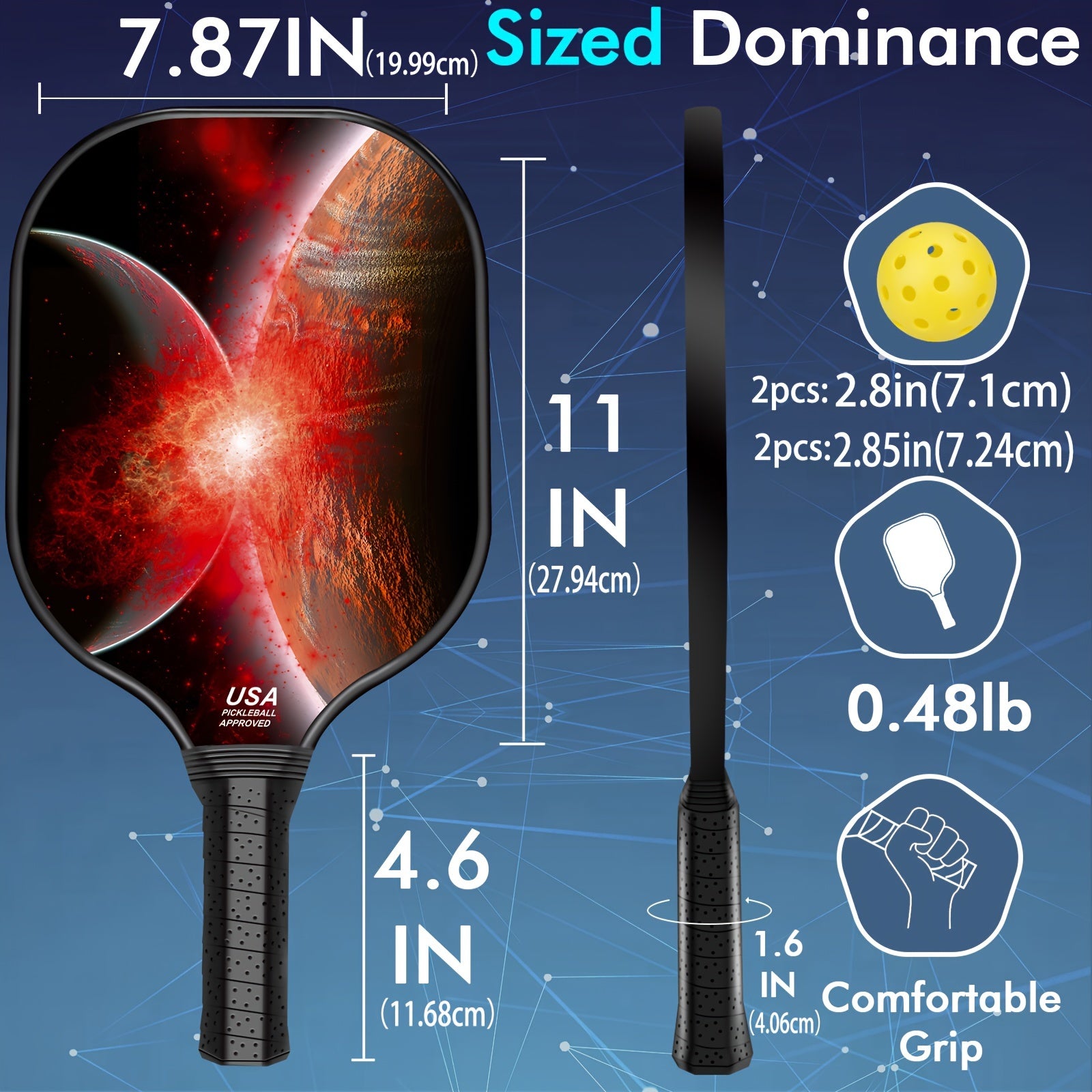 2pcs Pickleball Paddles & Balls Set Carbon Fiberglass USAPA Approved Lightweight