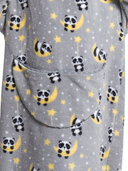 Cartoon Panda Print Hooded Robe with Pockets