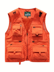 Men's Breathable Mesh Zip Up Cargo Vest for Fishing Hiking Trekking