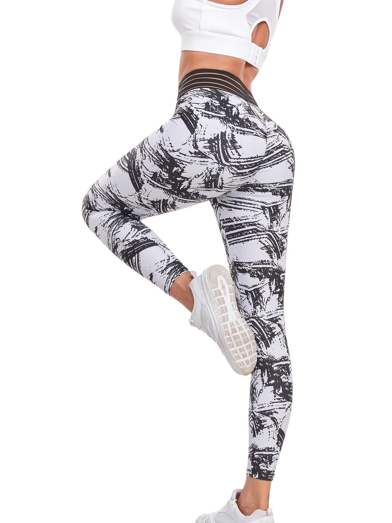 Striped Waist Yoga Leggings High Waist Tight Pants
