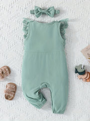2pcs Baby Girls Mesh Ruffled Sleeves Rompers & Headband