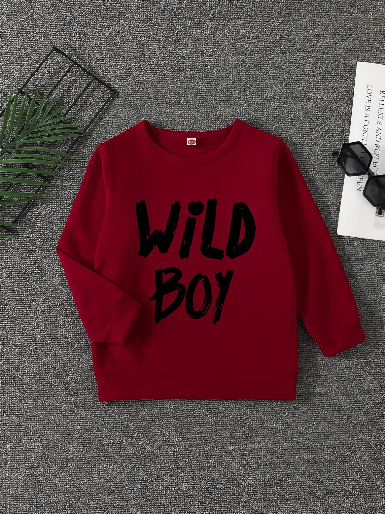 WILD BOY Letter Print Boys Casual Pullover Sweatshirt Long Sleeve Tops